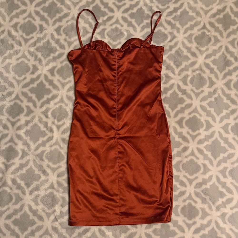 Rust Satin Mini Dress - Picture 4 of 4